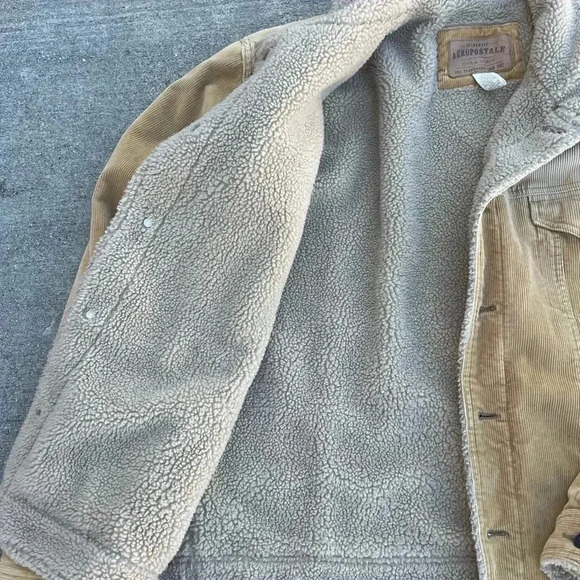 Aeropostale Vintage Corduroy + Sherpa Jacket Beige Yellowstone Dutton 90s - Picture 4 of 6